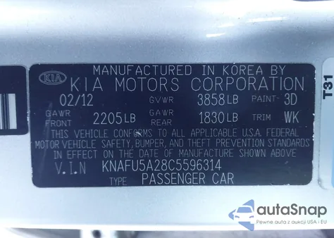 2012 Kia Forte Ex из США, поврежденный, VIN KNAFU5A28C5596314